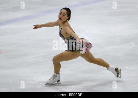 DEN HAAG, 23-02-2019, IJshal De Uithof, Challenge Cup, Eiskunstlauf, älteren Damen, älteren Damen Kurzprogramm, Japanische skater Wakaba Higuchi Stockfoto