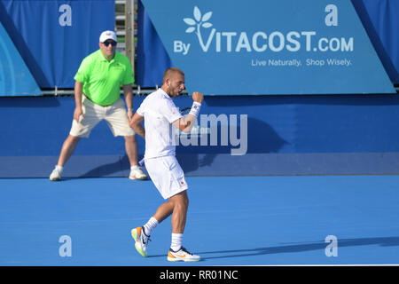 Februar 23, 2019 - Evans Feiern Delray Beach, Florida, United States - Februar, 23 DELRAY EVANS feiern Strand: Daniel Evans (GBR) und John Isner (USA) split Sets 2019 EVANS feiern Delray Beach in Delray Öffnen durch Vitacost.com EVANS Strand feiern, FL. Credit: Andrew Patron/ZUMA Draht/Alamy leben Nachrichten Stockfoto