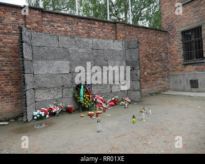 Polen - Auschwitz Museum Sehenswürdigkeiten in das ehemalige Konzentrationslager. Ausführung durch Erschießungskommando. Stockfoto