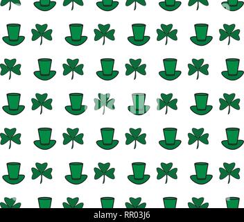 Vector Illustration eines St. Patrick's Day Hintergrund. Nahtlose Muster mit Klee Blätter und hat Stock Vektor