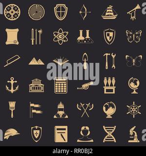 Wissenschaft Archäologie Icons Set, einfachen Stil Stock Vektor