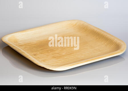 Biologisch abbaubar Umweltfreundlich, Geschirr, Teller und Löffel von Palm Leaf gemacht und Holz Stockfoto