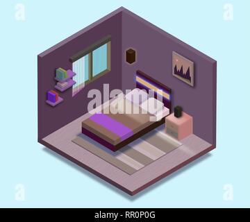 Isometrische Schlafzimmer Abbildung. Vektor flachbild Abbildung. Stock Vektor