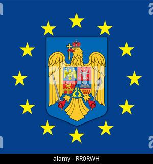 Rumäniens Wappen auf der Fahne der Europäischen Union, Vector Illustration Stock Vektor