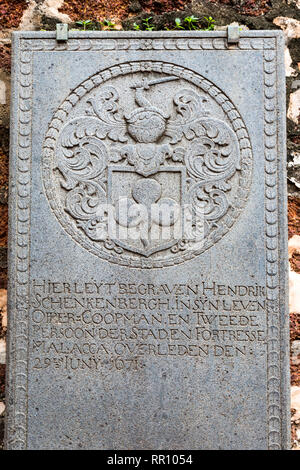 Niederländische Grabstein aus dem St. Paul's Kirche Friedhof, 17. Jahrhundert, Melaka, Malaysia. Stockfoto