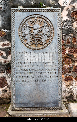 Niederländische Grabstein aus dem St. Paul's Kirche Friedhof, 17. Jahrhundert, Melaka, Malaysia. Stockfoto