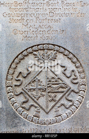 Niederländische Grabstein aus dem St. Paul's Kirche Friedhof, 17. Jahrhundert, Melaka, Malaysia. Stockfoto