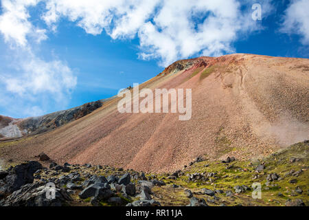 Rhyolit Berge entlang der Laugavegur Trail zwischen Landmannalaugar und Hrafntinnusker. Zentrale Hochland, Sudhurland, Island. Stockfoto