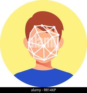 Face id Gesicht Identifikation des jungen Mannes. Stock Vektor