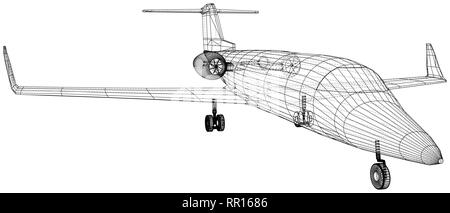 Pkw Flugzeug. Vektor Drahtmodell- Konzept. Blau Lila. Erstellt Abbildung: 3d Stock Vektor