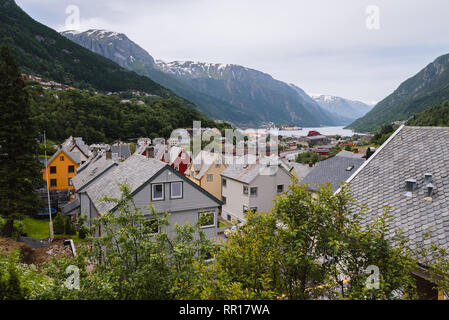 Norwegen, Odda. Typische Architektur der norwegische Häuser Stockfoto