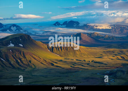 Blick auf die Berge in der Nähe von alftavatns, von Jokultungur auf der Laugavegur Wanderweg. Zentrale Hochland, Sudhurland, Island. Stockfoto