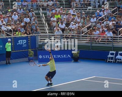 Delray Beach, Florida/USA, 24. Februar 2019: Radu Albot Tennis am Delray Strand geöffnet, Feb 24, 2019 Stockfoto