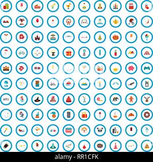 100 Kindheit Icons set, flach Stil Stock Vektor