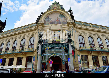 Fassade von Smetana Hall, Gemeindehaus, Performing Arts Theater, Prag, Tschechische Republik Stockfoto