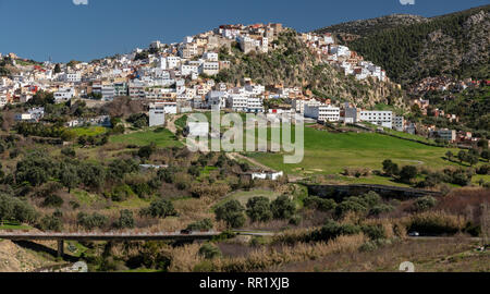 Blick auf die Stadt Moulay Idriss, Marokko Stockfoto