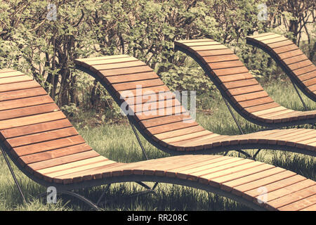 Feder Liegestühle zum Entspannen in einem öffentlichen Park Stockfoto