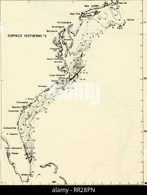 . Antenne ozeanographische Beobachtungen, Cape Cod, Massachusetts nach Miami, Florida: Juli 1969 - Juni 1970. Ozeanographie - Atlantikküste (U. S.); die Temperatur der Ozeane - Atlantikküste (U. S.); die Temperatur der Ozeane - Messung; Strahlung - Messung.  40* t&lt;. $ 0" W TS "70*W Abbildung/2.-Monat!) Oberfläche ich "&Lt;. Lli. Rni. liarl. Mar.li 17. 18, 23. 24. 1970. 18. Bitte beachten Sie, dass diese Bilder sind von der gescannten Seite Bilder, die digital für die Lesbarkeit verbessert haben mögen - Färbung und Aussehen dieser Abbildungen können nicht perfekt dem Original ähneln. extrahiert. Fried, J. W. Waschen Stockfoto