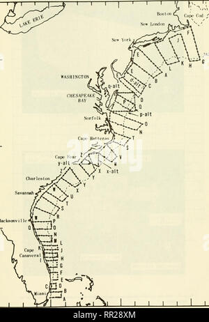 . Antenne ozeanographische Beobachtungen, Cape Cod, Massachusetts nach Miami, Florida: Juli 1969 - Juni 1970. Ozeanographie - Atlantikküste (U. S.); die Temperatur der Ozeane - Atlantikküste (U. S.); die Temperatur der Ozeane - Messung; Strahlung - Messung. 80 * 75" 70" 40 * WASHINGTON 35*30" 25'. Charleston Savannah^,1 'R Jacksonv i i le^" P183 o40'Figurp/.-Standard kunst Flug Irarklines. Juli 1969 - Juni 1970. 35 * 30 * 25 * 70 *. Bitte beachten Sie, dass diese Bilder aus gescannten Seite Bilder, die digital für die Lesbarkeit verbessert haben mögen - Färbung und Aussehen Dieser Lllustrat extrahiert werden Stockfoto