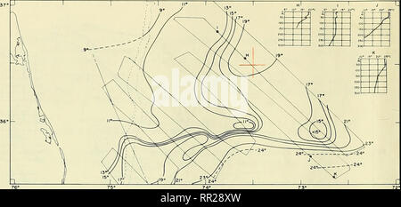 . Luftüberwachung der Golfstrom Phänomene Virginia Umhänge, Oktober 1968 - Mai 1969. Ozeanographie. c^^^^^ (^^i iUu-Fischerei Abbildung 3. Oberfläche Isothermen 9. April ^ ^-^. Bitte beachten Sie, dass diese Bilder sind von der gescannten Seite Bilder, die digital für die Lesbarkeit verbessert haben mögen - Färbung und Aussehen dieser Abbildungen können nicht perfekt dem Original ähneln. extrahiert. Fisher, Alwan; Gotthardt, Gerald A. in Washington, D.C.: US Naval Oceanographic Office Stockfoto