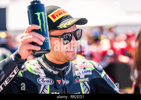 Melbourne, Australien. 24 Feb, 2019. MELBOURNE, AUSTRALIEN - 24. Februar: Leon Haslam 91 Reiten für Kawasaki Racing Team WorldSBK nimmt Platz 3 auf der World Superbike TISSOT Superpole Rennen während der 2019 MOTUL FIM Superbike Weltmeisterschaft auf Phillip Island, Australien, am 24. Februar 2019. Credit: Dave Hewison Sport/Alamy leben Nachrichten Stockfoto