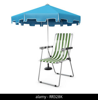 Urlaub und Reisen Konzept. Sonnenschirm, Liegestuhl 3d-Abbildung. Stockfoto