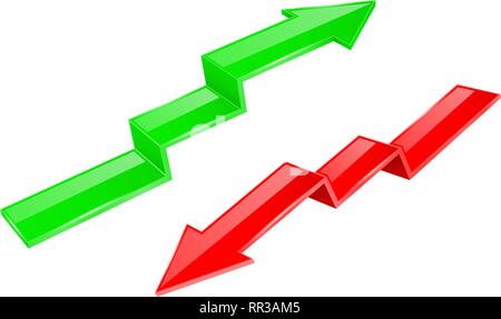 Pfeile nach oben und nach unten. 3d financinal Anzeige Graphen Zeichen Stock Vektor