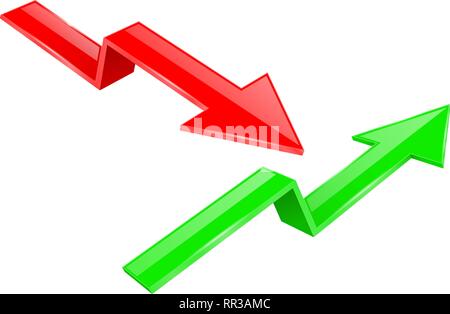 Pfeile nach oben und nach unten. 3d financinal Anzeige Graphen Zeichen Stock Vektor