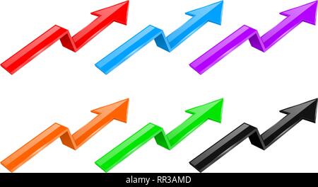 Pfeile. Farbige bis financinal 3d Zeichen Stock Vektor