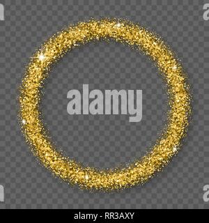 Gold Glitzer Rahmen mit milden Schatten isoliert auf Transparenten Hintergrund. Abstrakte glänzende Textur Kreis Grenze. Golden Explosion von Konfetti. Vektor Stock Vektor