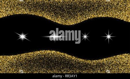 Gold Glitzer Rahmen isoliert auf schwarzem Hintergrund. Abstrakte glänzende Textur rechteckigen Rand. Golden Explosion von Konfetti. Vector Illustration, Eps 10. Stock Vektor