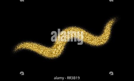 Wave Gold Glitzer Textur isoliert auf Schwarz. Glänzende Partikel Licht. Celebratory Hintergrund. Golden Explosion von Konfetti. Vector Illustration, Eps 10. Stock Vektor