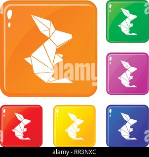 Origami Kaninchen Icons Set Vector Farbe Stock Vektor