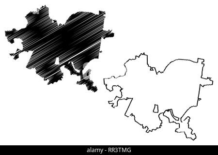 Pittsburgh City (USA Städte, Vereinigte Staaten von Amerika, usa Stadt) Karte Vektor-illustration, kritzeln Skizze Stadt Pittsburgh Karte Stock Vektor