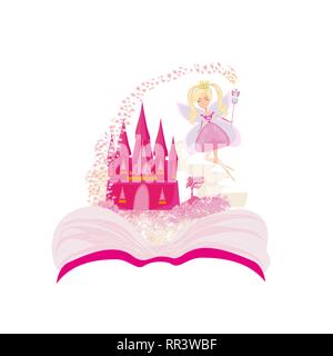 Magische Welt der Märchen, Märchenschloss aus dem Buch erscheinen Stock Vektor