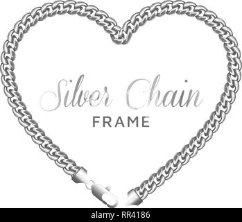 Silber Kette Herz Liebe border frame Vorlage. Stock Vektor