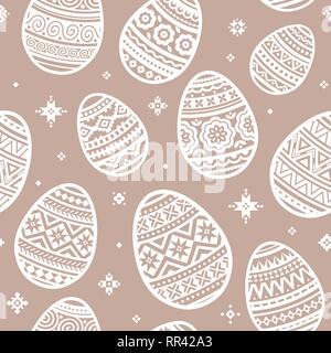 Nahtlose Muster der Weiß Osterei Vektor flachbild Symbole im traditionellen Stil gemalt. Stock Vektor
