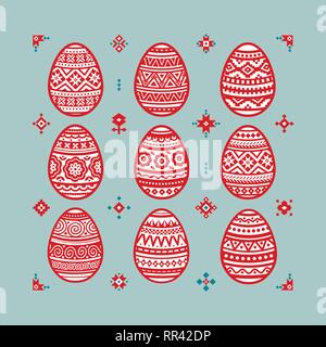 Ostern rote Eier Vektor flachbild Symbole im traditionellen Stil gemalt. Eier isoliert Vektor. Ostern Eier zu Ostern Design. Eier Symbole flache moderne s Stock Vektor