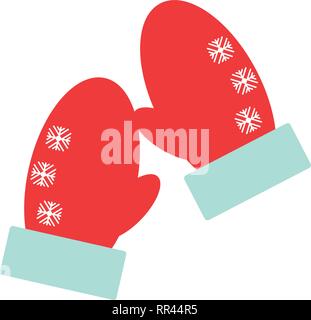Rote Handschuhe. Schneeflocken auf Handschuhe. Vector Illustration. Flat Style Stock Vektor