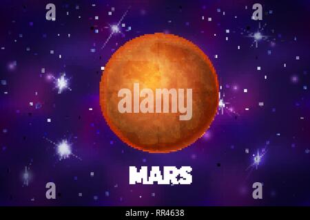 Helle realistische Mars Planet auf bunten Deep Space Hintergrund mit helle Sterne und Sternbilder Stock Vektor