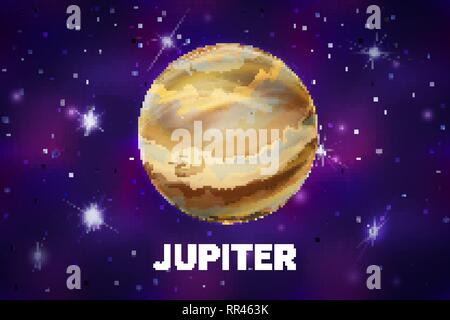 Helle realistische Jupiter Planet auf bunten Deep Space Hintergrund mit helle Sterne und Sternbilder Stock Vektor
