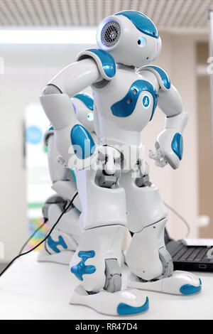 St. Petersburg, Russland - 18. Februar 2019: Programmierbare humanoide Roboter NAQ auf der Ausstellung zum 120. Geburtstag von Peter dem Großen Heiligen gewidmet - Stockfoto