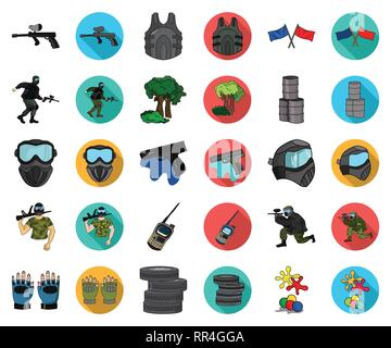Kunst, Bälle, Fässer, Barricade, blau, Cartoon, flach, Sammlung, Wettbewerb, Design, Ausstattung, Feld, fingerlose, Fahnen, Spiel, Handschuhe, Granaten, Gewehr, Hand, Handheld, Hobby, Icon, Illustration, isoliert, Logo, Maske, Militär, Outfit, Paintball, Player, Abspielen, Rot, Satz, Zeichen, Sport, Symbol, Team, Reifen, Transceiver, Uniform, Vector, Weste, web Vektor Vektoren, Stock Vektor