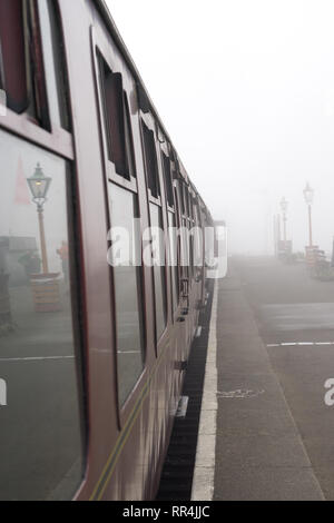 Kidderminster, Großbritannien. 24. Februar, 2019. UK Wetter: Trotz der dichten Morgennebel über Worcestershire, nichts dämpft den Geist des engagierten Freiwilligen an Severn Valley Railway; die nebligen Morgen eine atmosphärische und malerischen Start in den Tag für alle Fluggäste diese vintage Züge. Quelle: Lee Hudson/Alamy leben Nachrichten Stockfoto