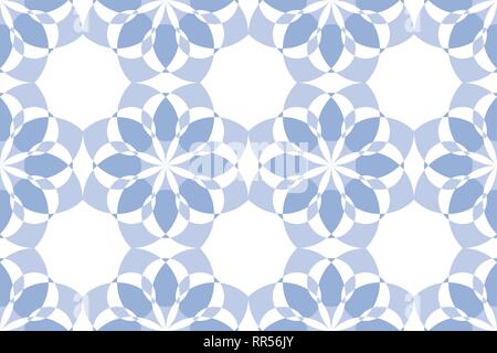 Nahtlose, abstrakte Muster mit transparenten geometrischen Formen in Blume Abstraktion gemacht. Dekorative, moderne Vektorgrafiken in Blautönen col Stock Vektor
