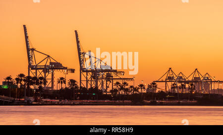 Miami Florida Hafen Skyline bei Sonnenuntergang Stockfoto