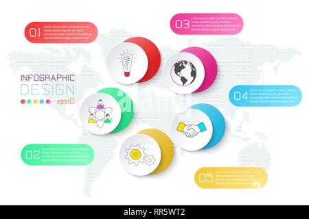 Fünfecke label Infografik mit 5 Stufen. Stock Vektor