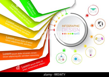 Bunte banner business Infografik mit sechs Schritten. Stock Vektor
