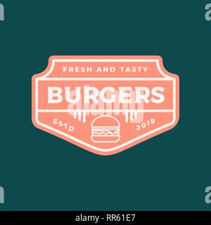 Burger Logo. im Retrostil fast food Emblem, Abzeichen. Stock Vektor