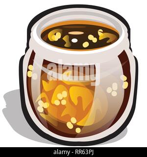 Glas transparent Glas mit Marmelade aus Physalis auf weißem Hintergrund. Vektor cartoon Close-up Abbildung. Stock Vektor